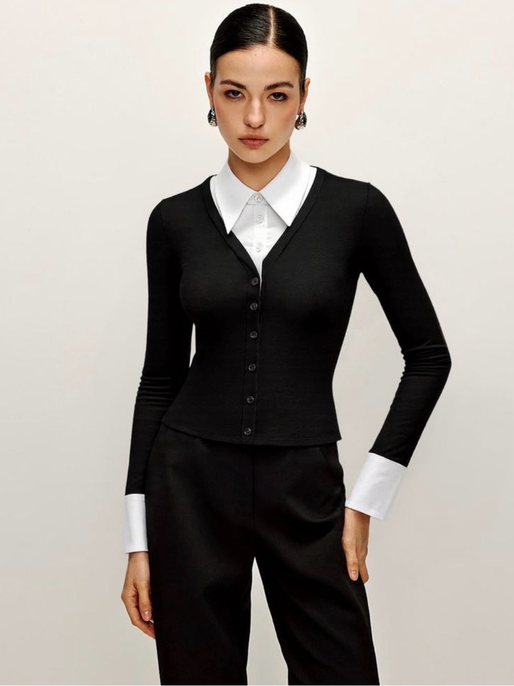 Commense 2 in 1 Contrast Collar and Cuff Skirt - Picture 2 of 7
